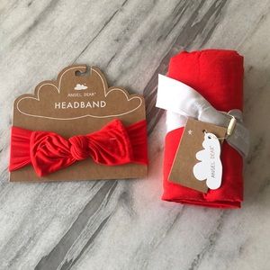 Angel Dear Bittersweet Red Swaddle with Matching headband NWT